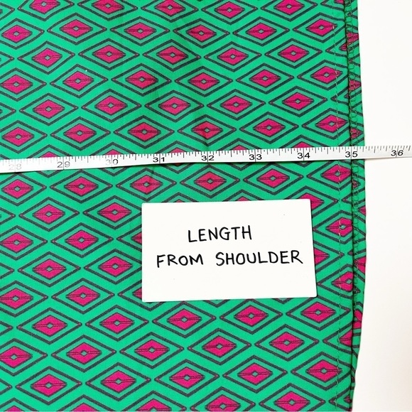 Margot Paris NWT Popover Dress Small 100% cotton green geometric print mod boxy - Picture 9 of 11